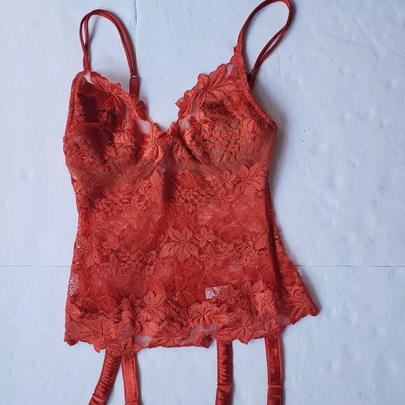 La Perla Lace Sheer Floral Orange Lingerie Bustier Corset Garter
